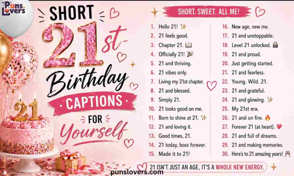 Short 21st Birthday Captions for Yourself